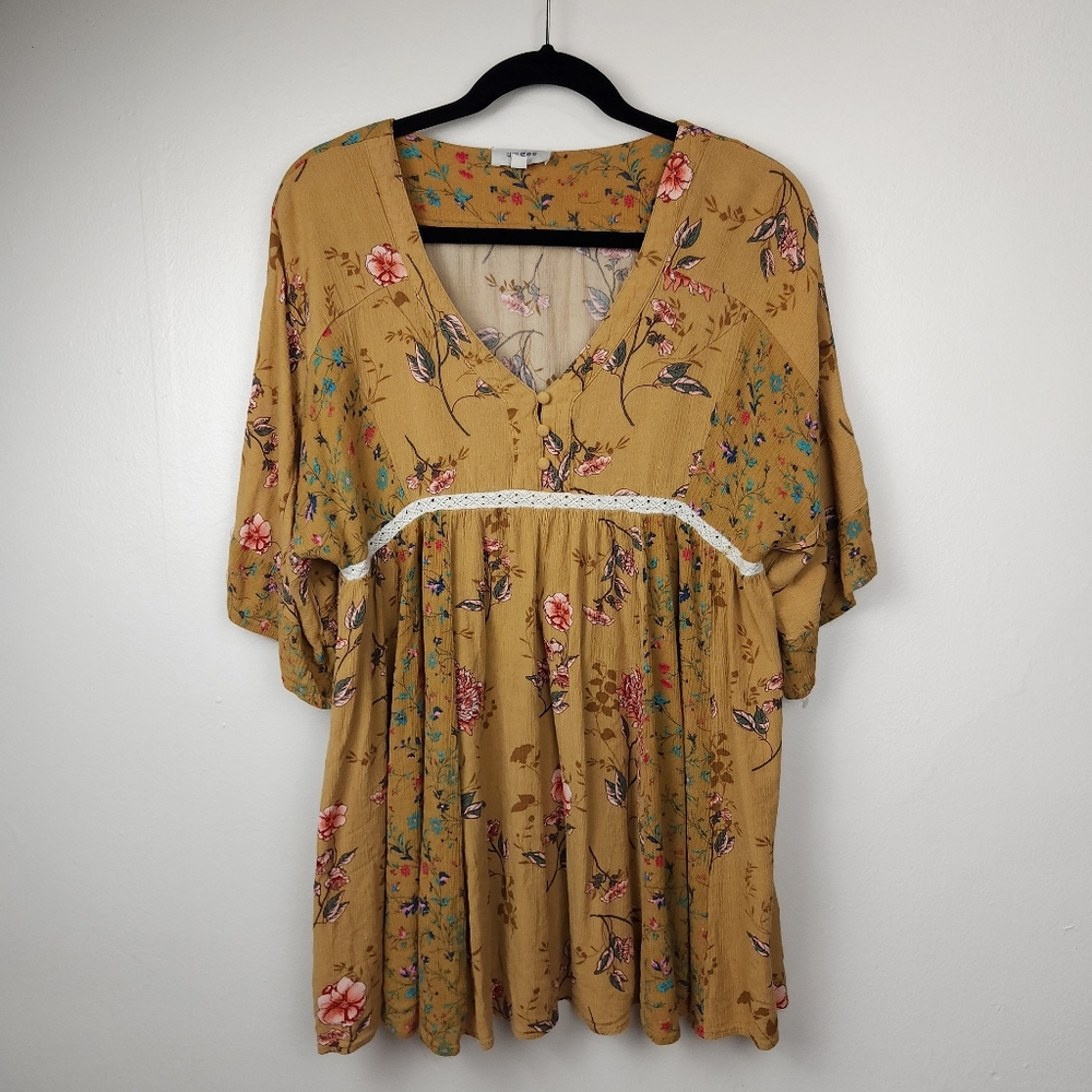 Umgee Boho Mustard Floral print Blouse Tunic